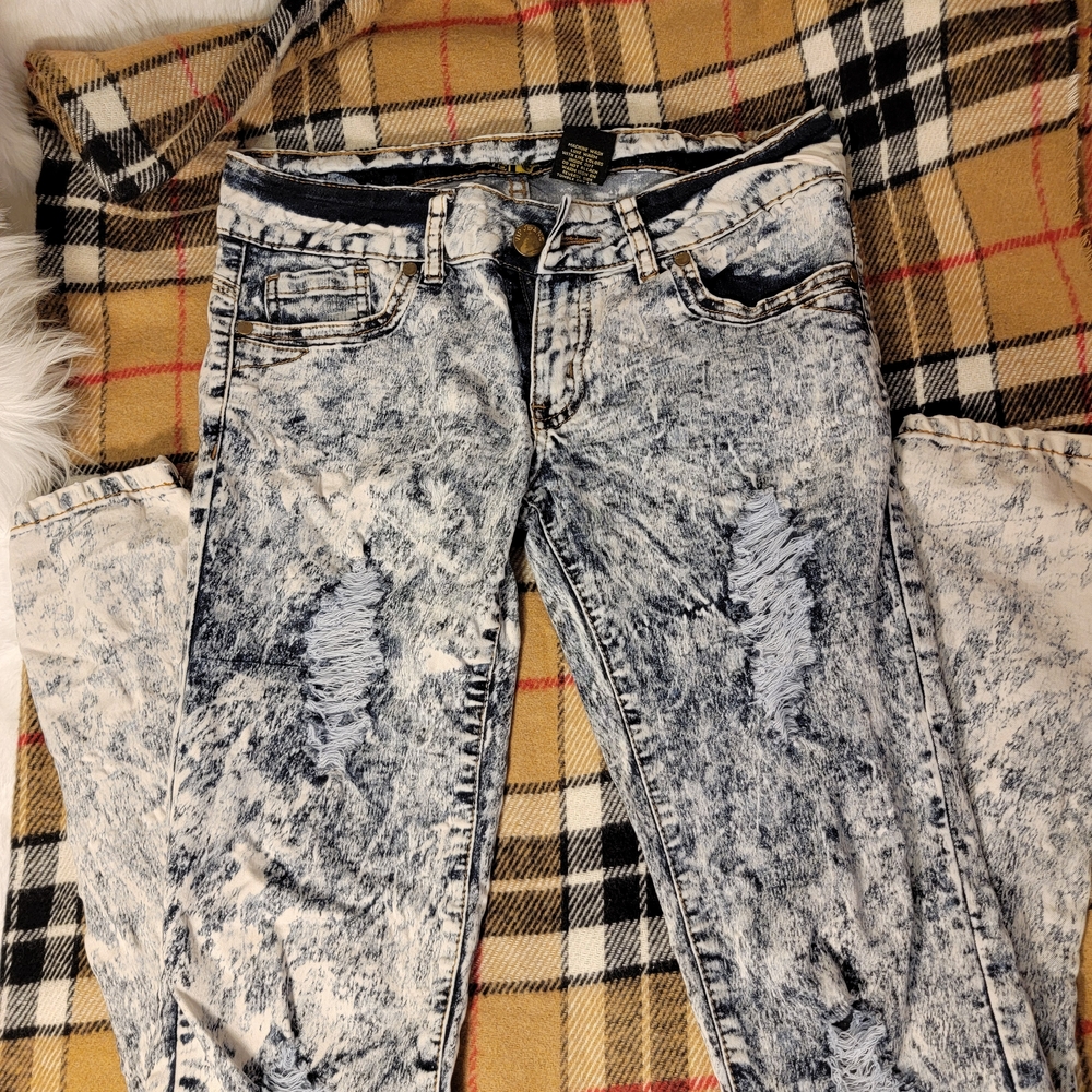 VIP Black and White Distressed Skinny Jeans